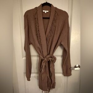 Splendid Fringe-Trimmed Brown Cardigan | Size Small